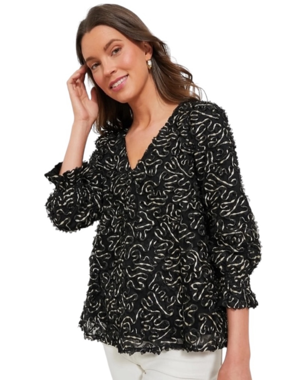 NWT Tuckernuck Black Gold Top Nightly Organza Easton Blouse